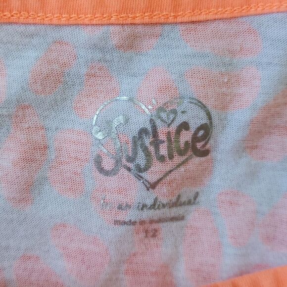 EUC Cute Justice Cold Shoulder Pink Orange Animal Print "Love One Another" Sz 12 - Picture 4 of 7